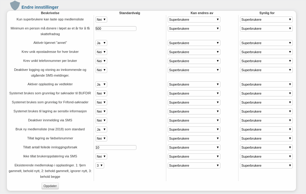 Skjermbilde av systemvalgsiden