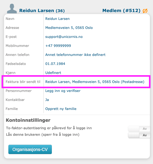 Viser ny info linje på basisinfo om medlem