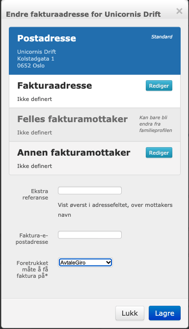 Bildet viser det nye verktøyet for å endre fakturadresse