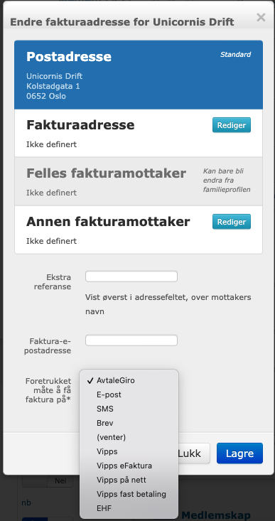 Bildet viser foretrukket måte å motta faktura på