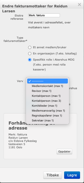 Bilde 6a v3 viser spesifikke roll i egen org som mottaker med søk