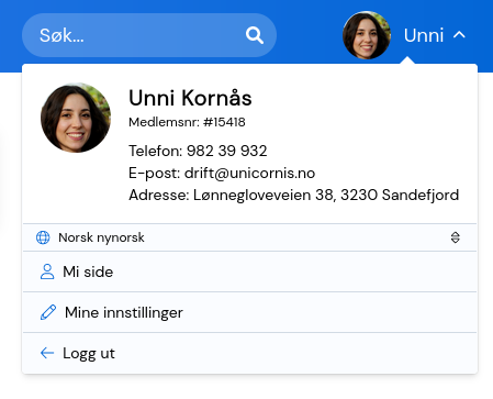Bildet viser hvordan brukermenyen ser ut