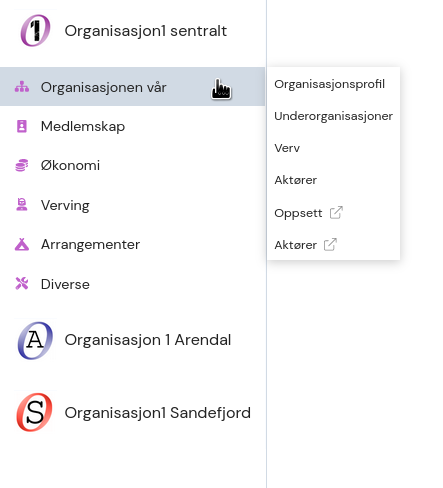 Bildet viser hvordan sidemenyen ser ut