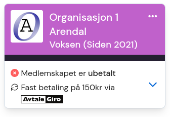 Et bilde av et medlemskort i de egendefinerte profilfargene til organisasjonen