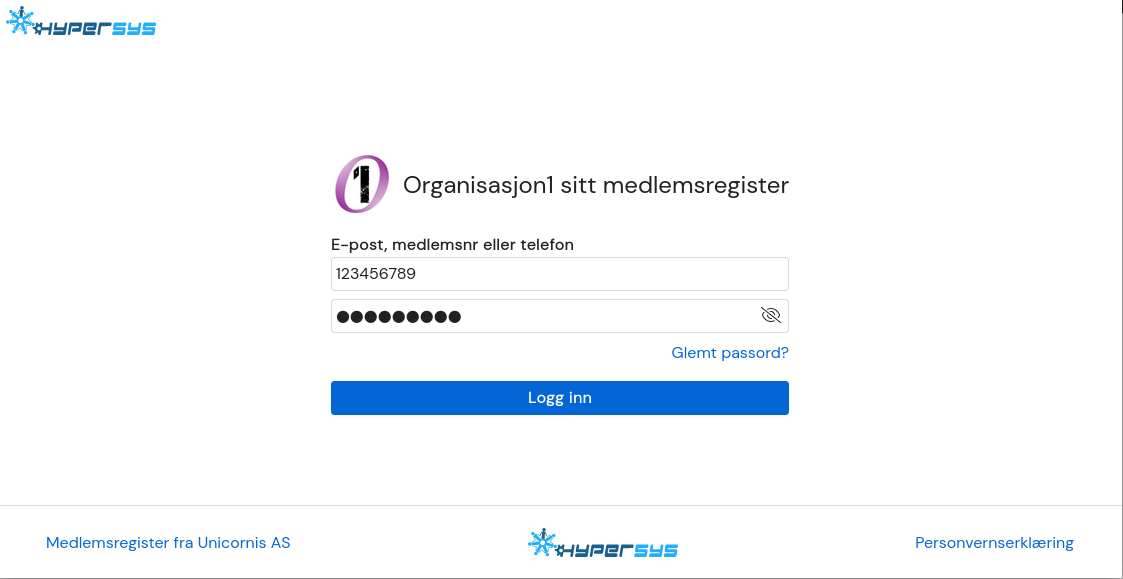Skjermbilde av en innloggingsside uten bakgrunnsbilde