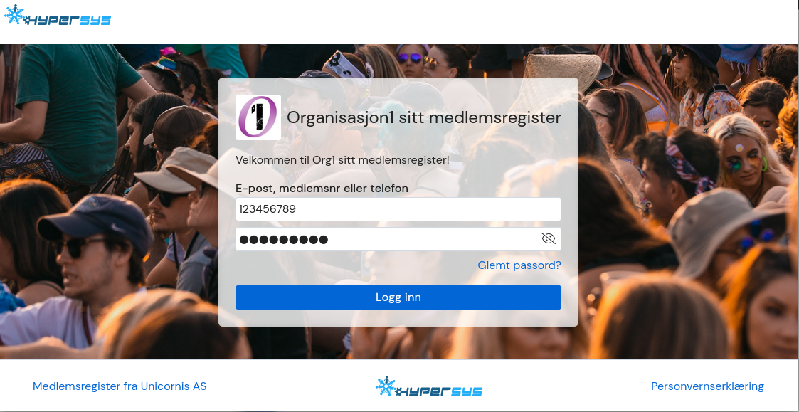 Skjermbilde av en innloggingsside med bakgrunnsbilde