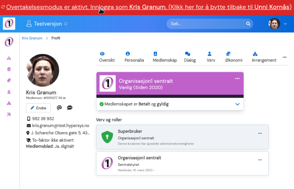 Skjermbilde som viser hvordan HyperSys ser ut i overstyringsmodus.